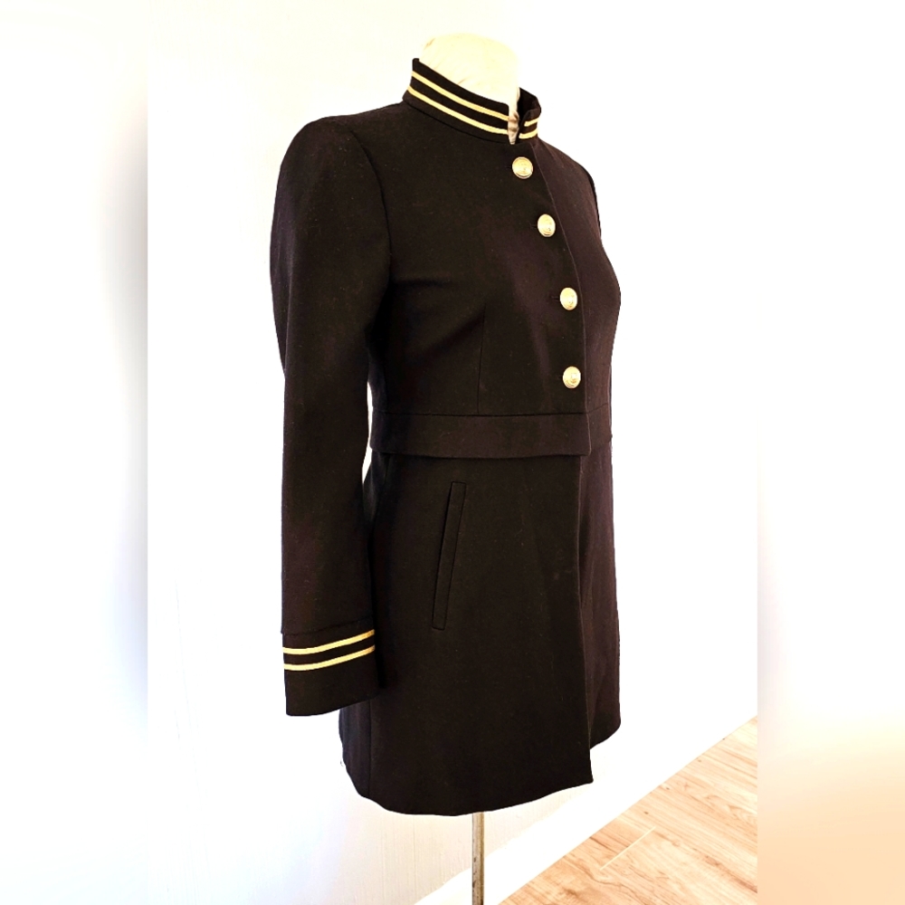 ZARA Navy Blue & Gold, Glen 534  Military Style Blazer, Size Large NEW WITH TAGS